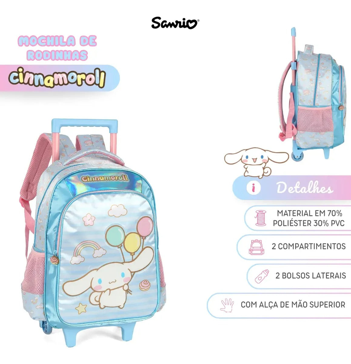 Mochila De Rodinhas Cinnamoroll - Delicadeza para Completar o Look | Bebeloo Kids