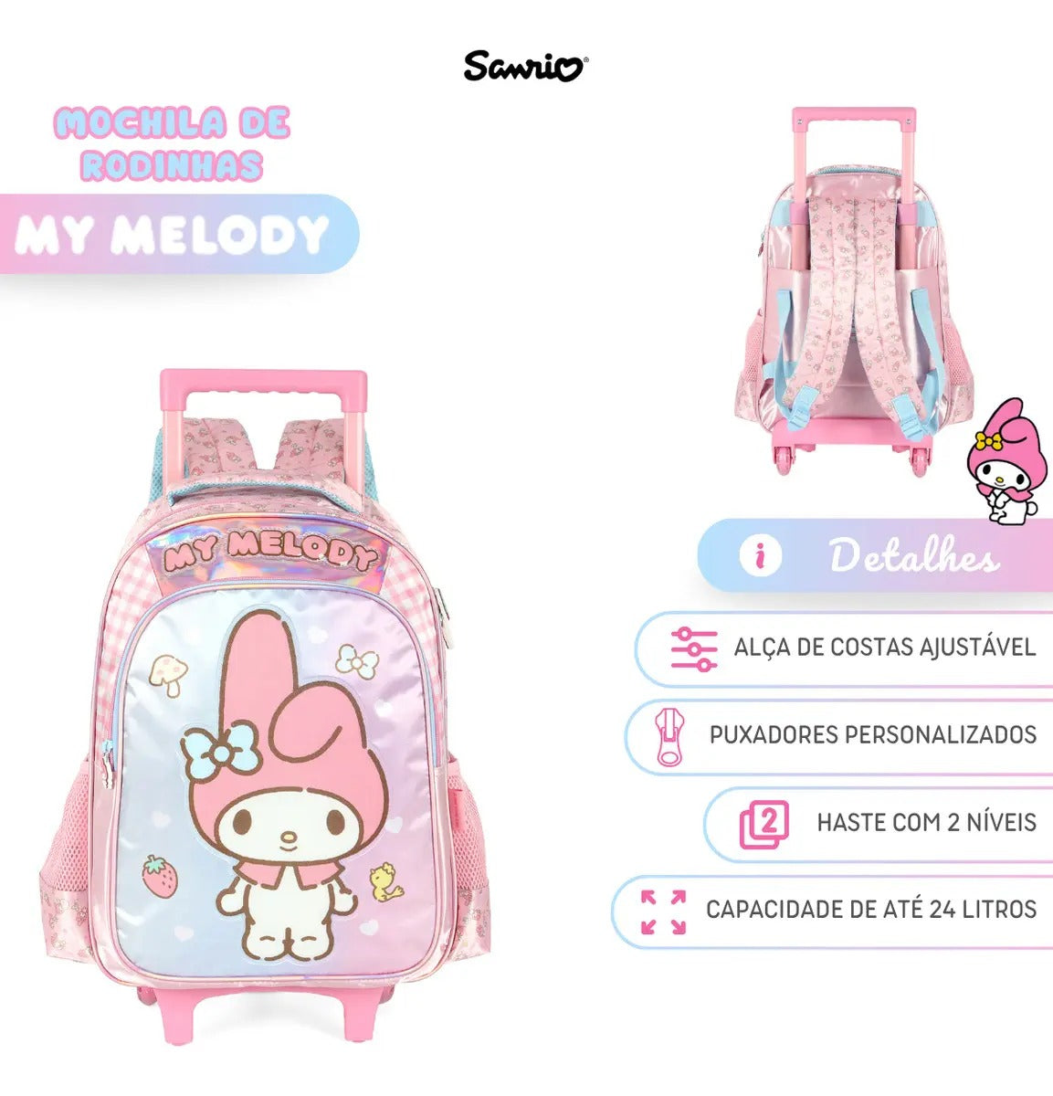Mochila De Rodinhas My Melody - Delicadeza para Completar o Look | Bebeloo Kids