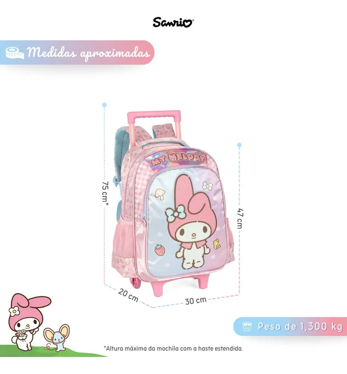 Mochila De Rodinhas My Melody - Delicadeza para Completar o Look | Bebeloo Kids