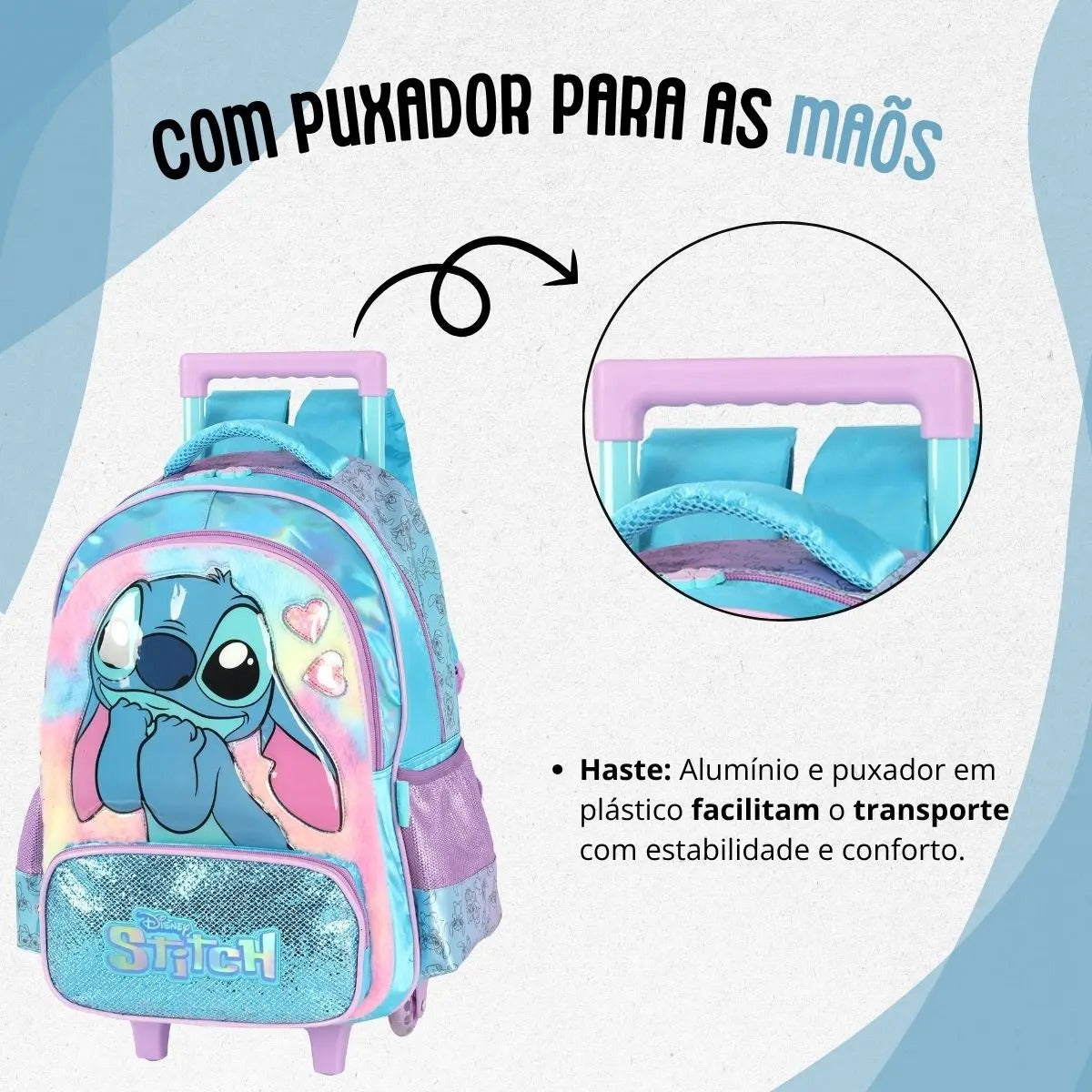 Mochila De Rodinhas Stitch Azul - Delicadeza para Completar o Look | Bebeloo Kids