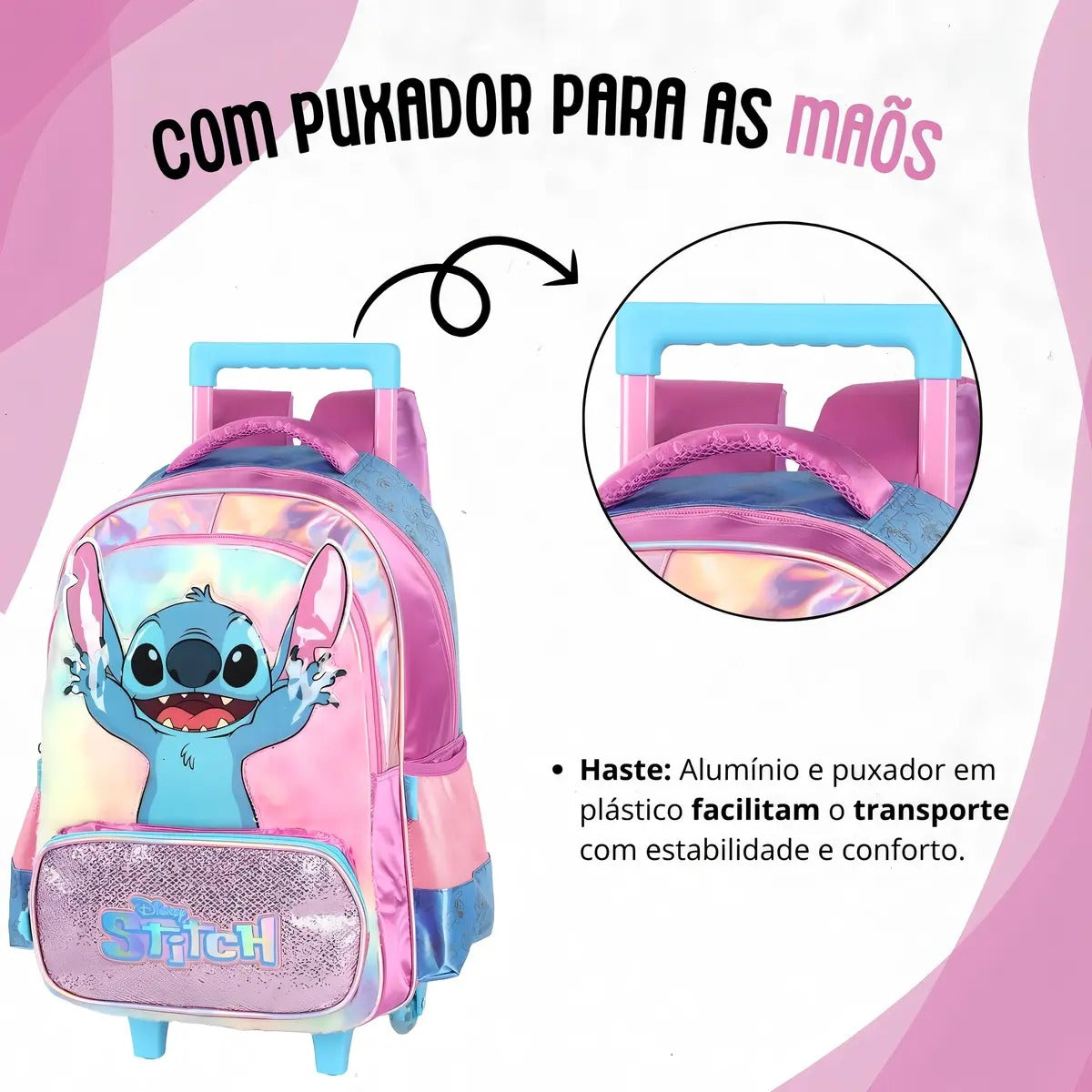 Mochila De Rodinhas Stitch Roxa - Delicadeza para Completar o Look | Bebeloo Kids