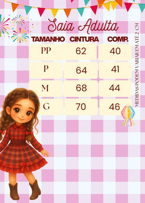 Saia Junina Adulta Xadrez Renda Pink (SJNAXRP)