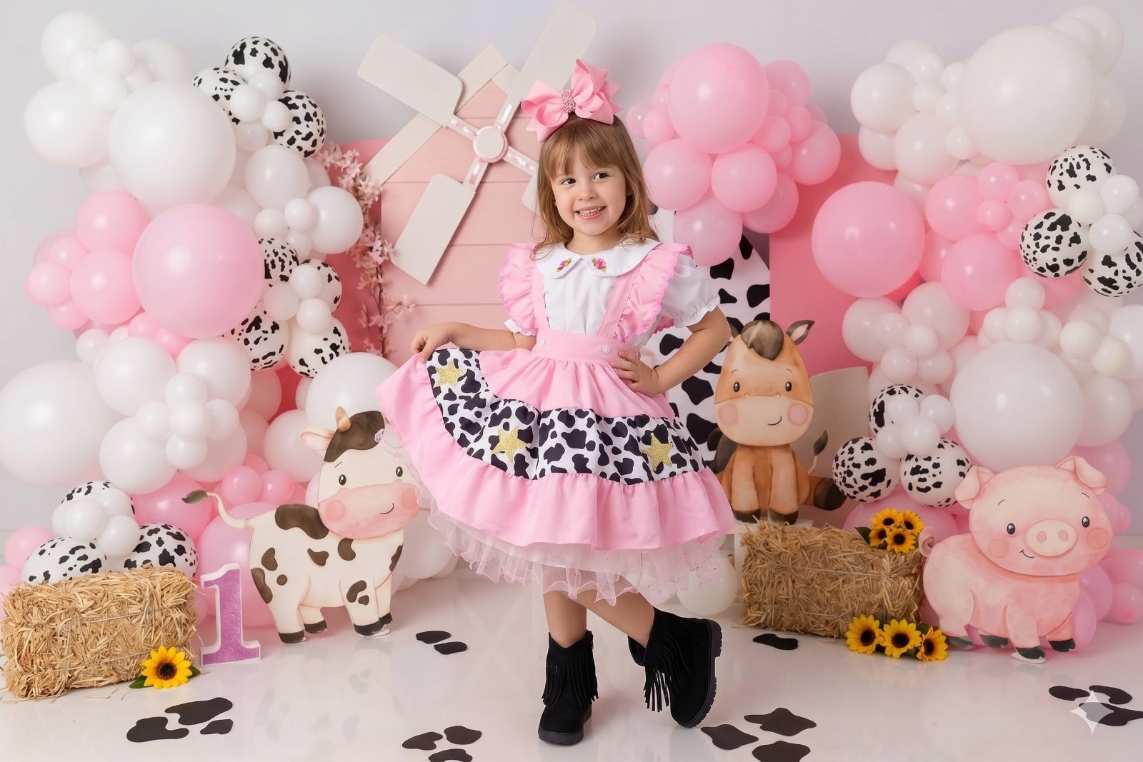 Vestido Temáticos Kids Doce Mimosa Rosa - Fazendinha - Vaquinha (VESTTMTCKDDCMMSRSFZNDN)