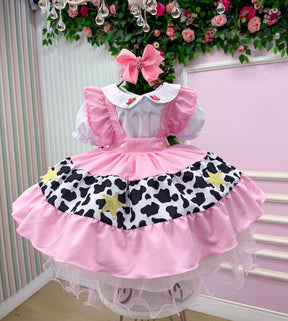 Vestido Temáticos Kids Doce Mimosa Rosa - Fazendinha - Vaquinha (VESTTMTCKDDCMMSRSFZNDN)