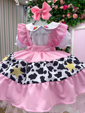 Vestido Temáticos Kids Doce Mimosa Rosa - Fazendinha - Vaquinha (VESTTMTCKDDCMMSRSFZNDN)