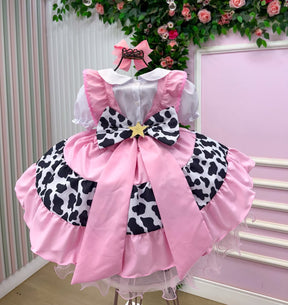 Vestido Temáticos Kids Doce Mimosa Rosa - Fazendinha - Vaquinha (VESTTMTCKDDCMMSRSFZNDN)