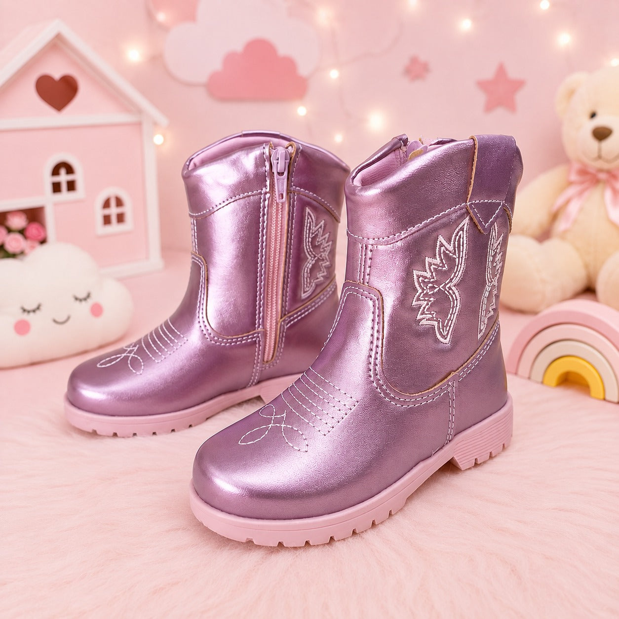 Bota/ Coturno Pitico Boiadeira Rosa Metalizado (BTCTPTBRSM)