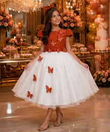 Vestido Juvenil - Midi Vila Lele Sabrina Terracota e Off (VESTVLSBTRC)