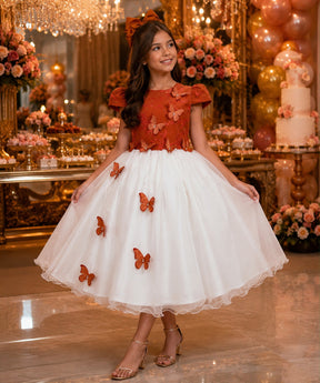 Vestido Juvenil - Midi Vila Lele Sabrina Terracota e Off (VESTVLSBTRC)