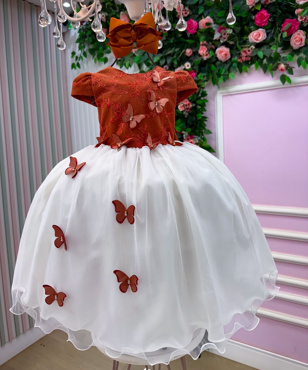 Vestido Juvenil - Midi Vila Lele Sabrina Terracota e Off (VESTVLSBTRC)