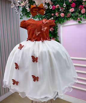 Vestido Juvenil - Midi Vila Lele Sabrina Terracota e Off (VESTVLSBTRC)