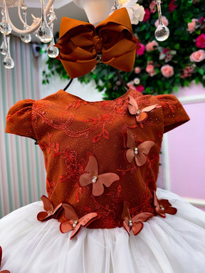 Vestido Juvenil - Midi Vila Lele Sabrina Terracota e Off (VESTVLSBTRC)