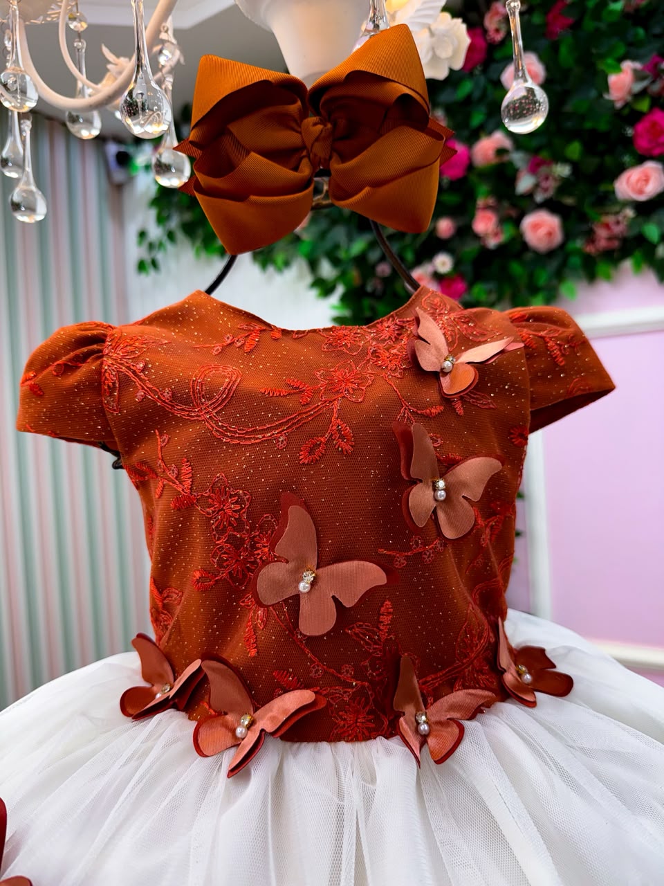 Vestido Juvenil - Midi Vila Lele Sabrina Terracota e Off (VESTVLSBTRC)