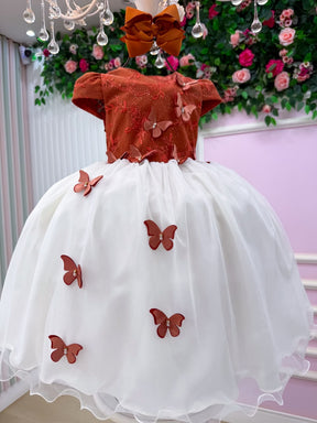 Vestido Juvenil - Midi Vila Lele Sabrina Terracota e Off (VESTVLSBTRC)