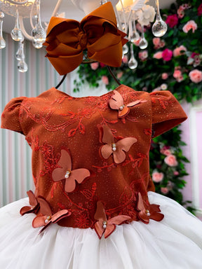 Vestido Juvenil - Midi Vila Lele Sabrina Terracota e Off (VESTVLSBTRC)