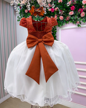 Vestido Juvenil - Midi Vila Lele Sabrina Terracota e Off (VESTVLSBTRC)